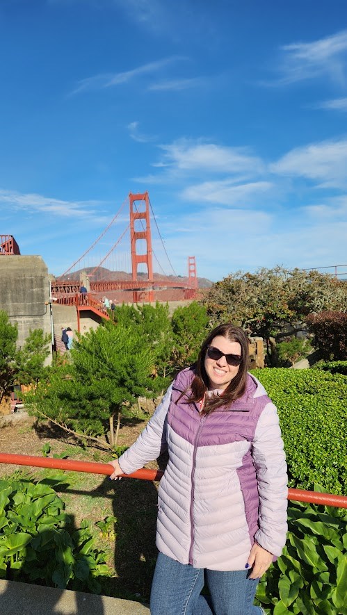 Andrea ready to walk over the Golden Gate Bridge