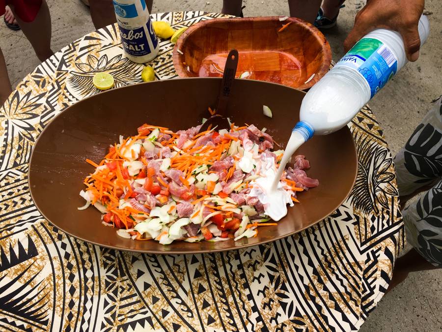 Tahitian lunch, fish, coconut milk and veggies.