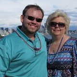 Us on ship in front of Seattle skyline