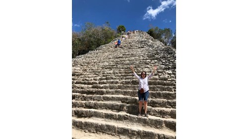 At the feet of the Coba Temple, ready to climb!