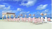Jewish beach wedding setup with beautiful chuppah.