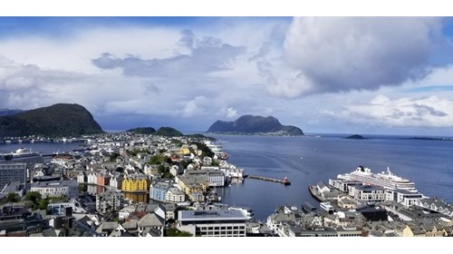 The view from Aksla viewpoint in Alesund, Norway.