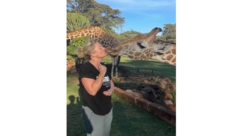 Kisses from a friend at Giraffe Manor in Kenya